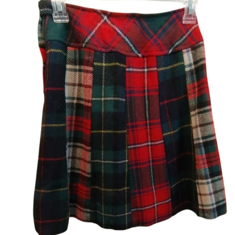 Vintage 60-70s Summit of Boston Patchwork Plaid Wool Skirt Mini Multi Tartan XS